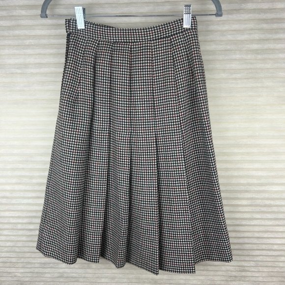 Vintage The Villager Houndstooth Wool Academia Preppy Pleated Skirt Country - Picture 3 of 9
